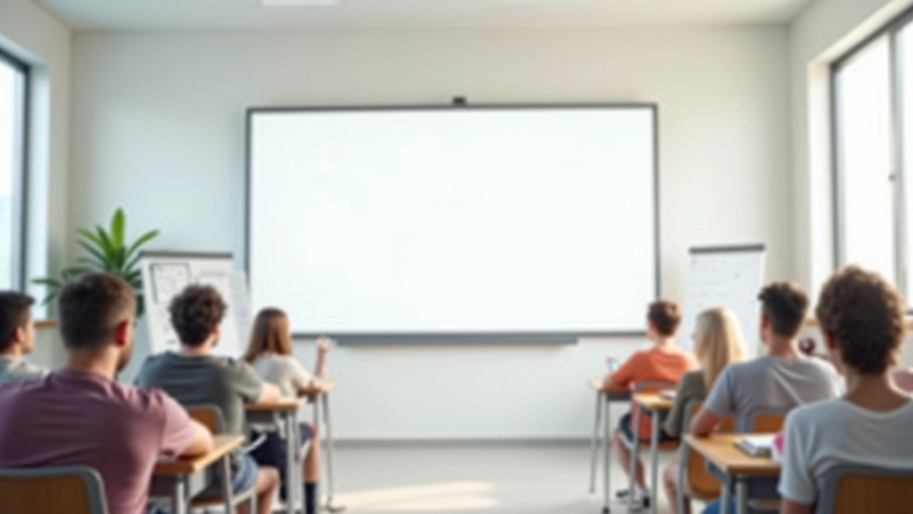 Sala de aula moderna com professor explicando gramática inglesa, quadro branco com exemplos de frases, estudantes concentrados